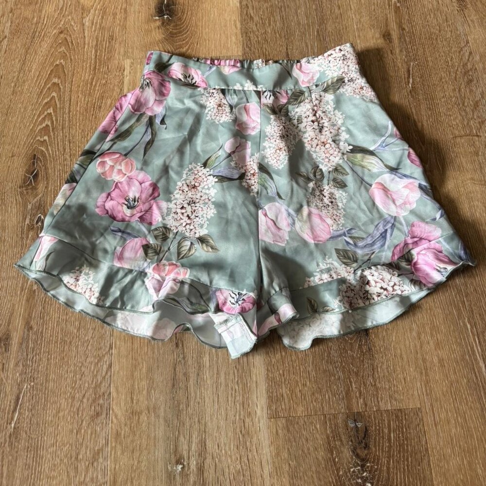 Show Me Your Mumu Green & Pink Floral‎ Ruffle Shorts Size XS